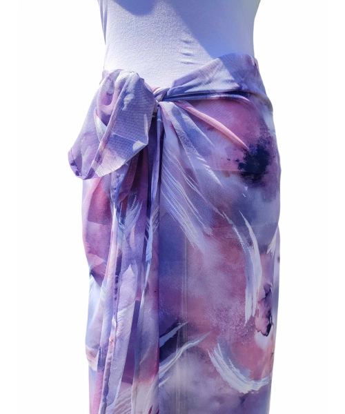 Wzorzysta spódnica plażowa chusta PAREO L/XL fioletowe mazaje